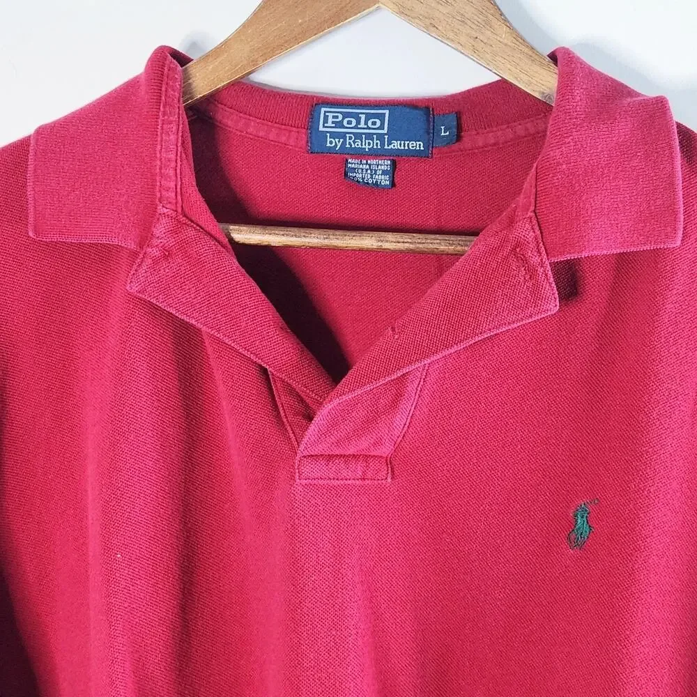 Polo By Ralph Lauren Mens Red Long Sleeve Casual Polo Shirt Size Large Preppy